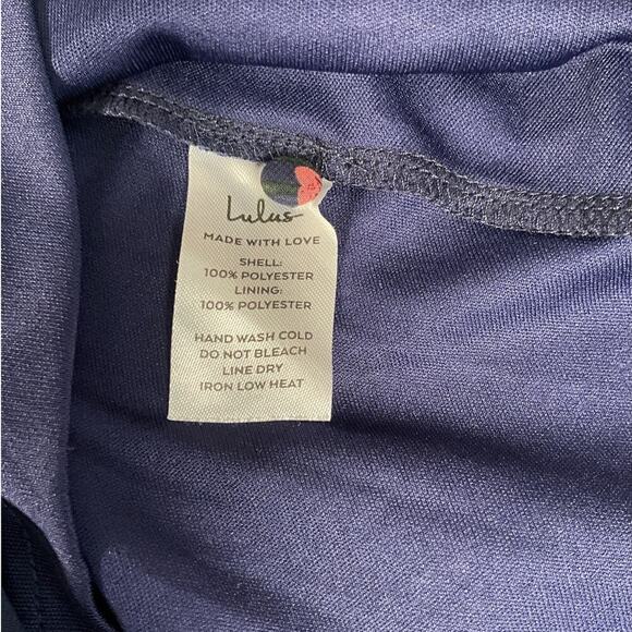 LULUS Floral Print Midi Dress Long Sheer Sleeves Zip Back Size Small Navy Blue - Picture 10 of 12